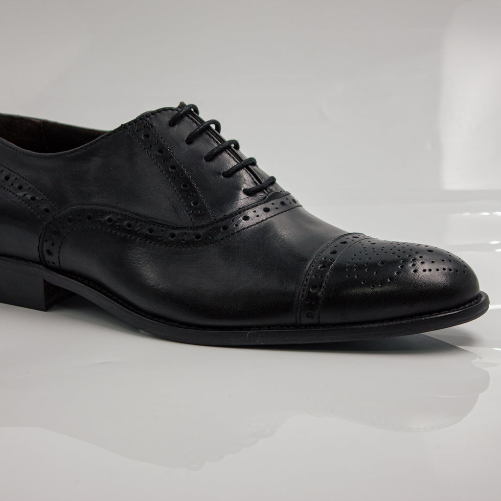 Black Brogue Cap-Toe Oxfords Office Shoes