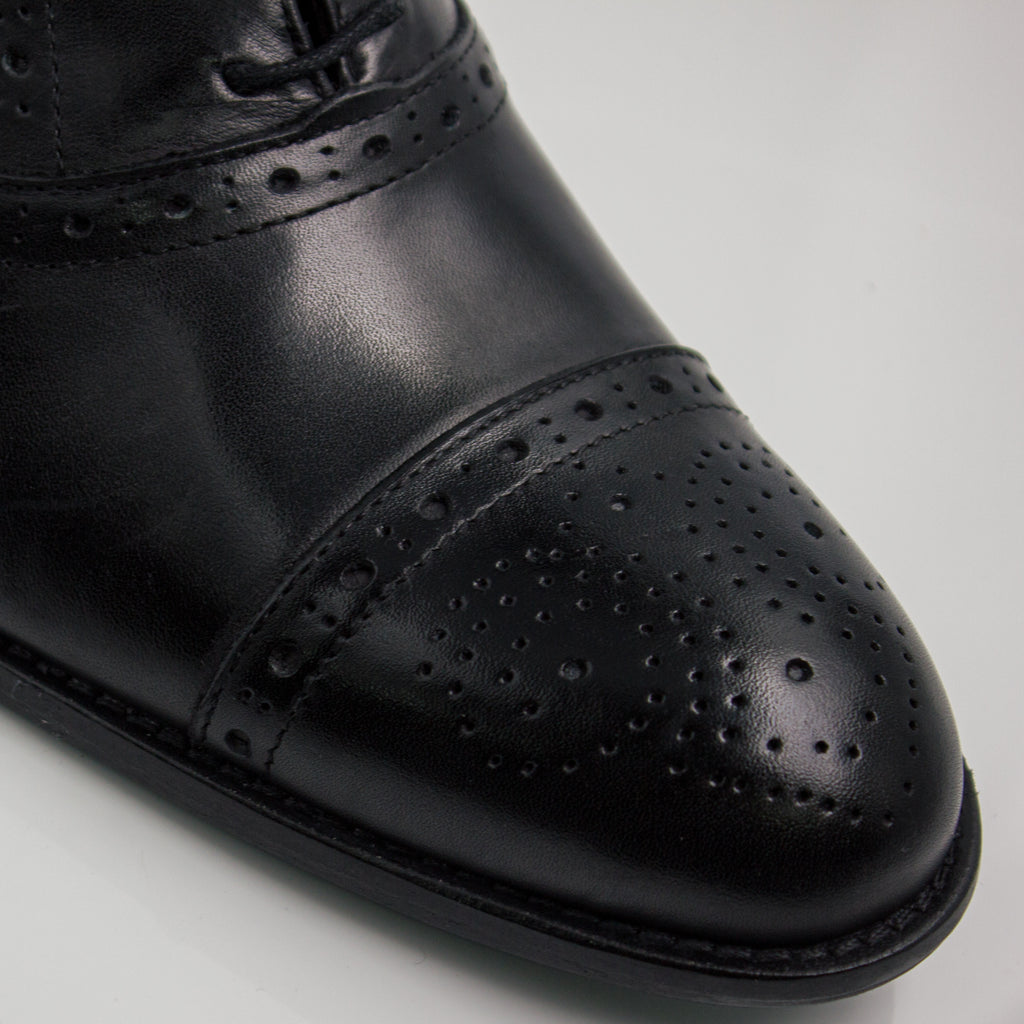 Black Brogue Cap-Toe Oxfords Office Shoes