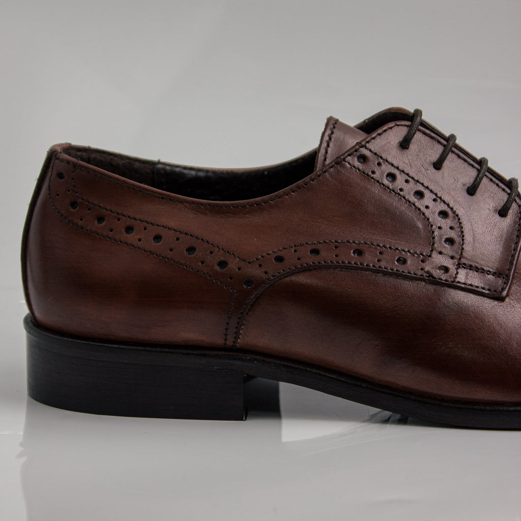 Brown Brogue Pointed Cap-Toe Derby Office Shoes