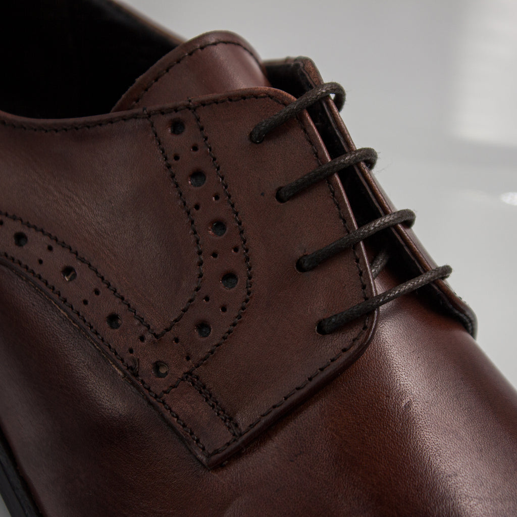 Brown Brogue Pointed Cap-Toe Derby Office Shoes