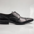 Black Brogue Pointed Cap-Toe Derby Office Shoes (Single Sole)