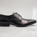 Black Brogue Pointed Cap-Toe Derby Office Shoes - Italian Men's Shoes - Classic Shoes London