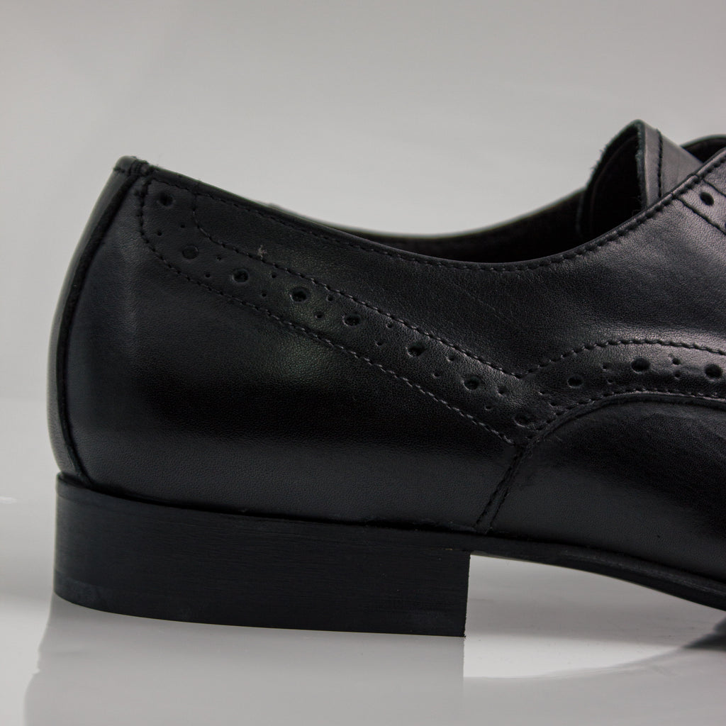 Black Brogue Pointed Cap-Toe Derby Office Shoes (Single Sole)