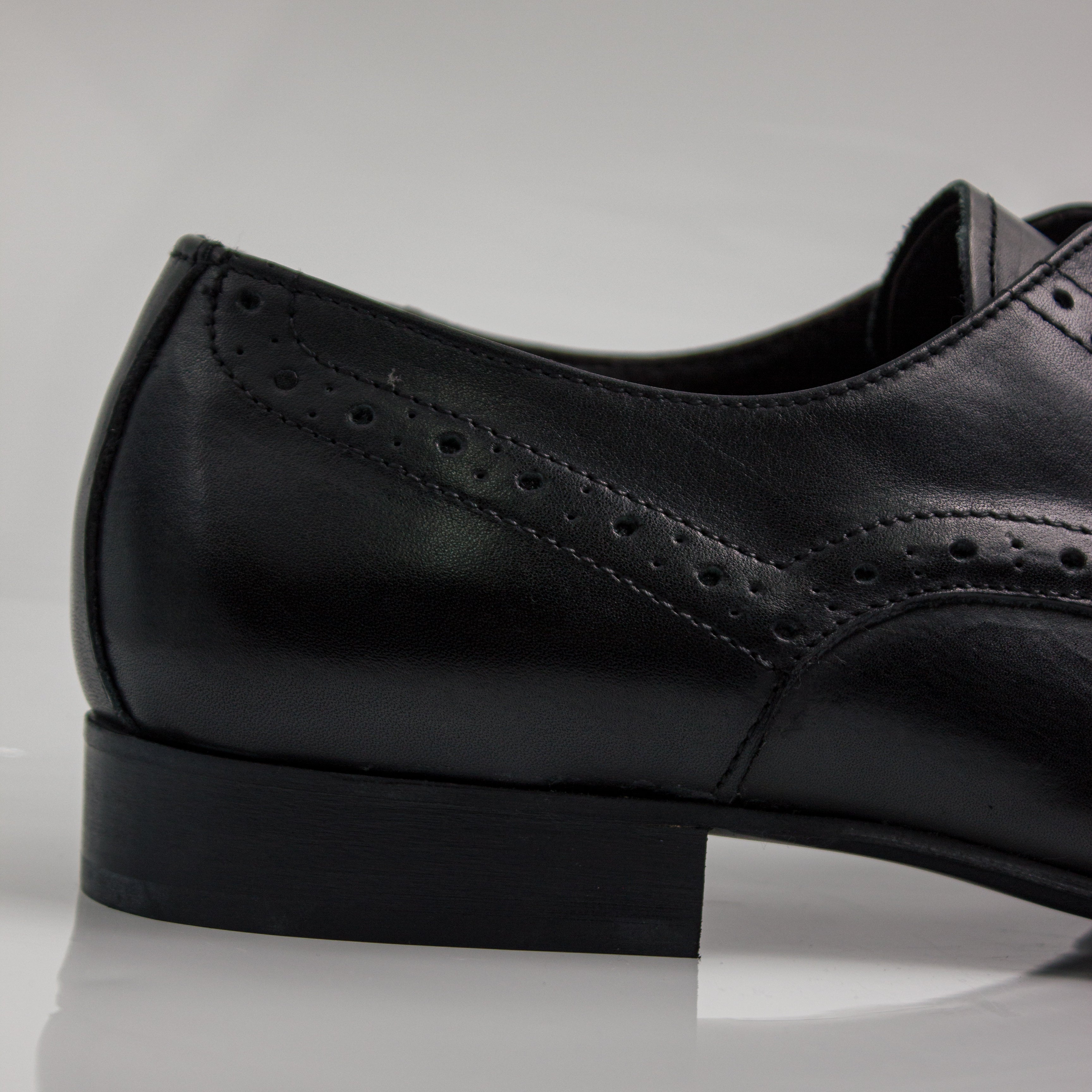 Black Brogue Pointed Cap-Toe Derby Office Shoes (Single Sole)