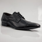 Black Brogue Pointed Cap-Toe Derby Office Shoes - Italian Men's Shoes - Classic Shoes London