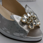 Silver Hexagonal Dots Low Heels - Italian Women's Heels - Classic Shoes London
