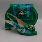 Leaf Green Aqua Mix Low Set - Italian Shoe and Bag Set - Classic Shoes London