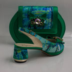 Leaf Green Aqua Mix Low Set - Italian Shoe and Bag Set - Classic Shoes London