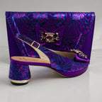 Purple Floral Print Set - Italian Shoe and Bag Set - Classic Shoes London