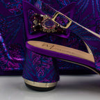 Purple Floral Print Set - Italian Shoe and Bag Set - Classic Shoes London