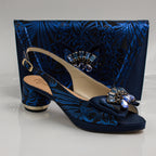 Navy Blue Leaf Low Set - Italian Shoe and Bag Set - Classic Shoes London