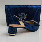 Navy Blue Leaf Low Set - Italian Shoe and Bag Set - Classic Shoes London