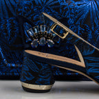 Navy Blue Leaf Low Set - Italian Shoe and Bag Set - Classic Shoes London