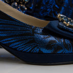 Navy Blue Leaf Low Set - Italian Shoe and Bag Set - Classic Shoes London
