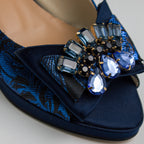 Navy Blue Leaf Low Set - Italian Shoe and Bag Set - Classic Shoes London