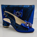 Royal Blue Leaf Low Set - Italian Shoe and Bag Set - Classic Shoes London