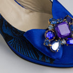 Royal Blue Leaf Low Set - Italian Shoe and Bag Set - Classic Shoes London
