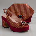 Wine/Gold Chevron Low Wedge Set
