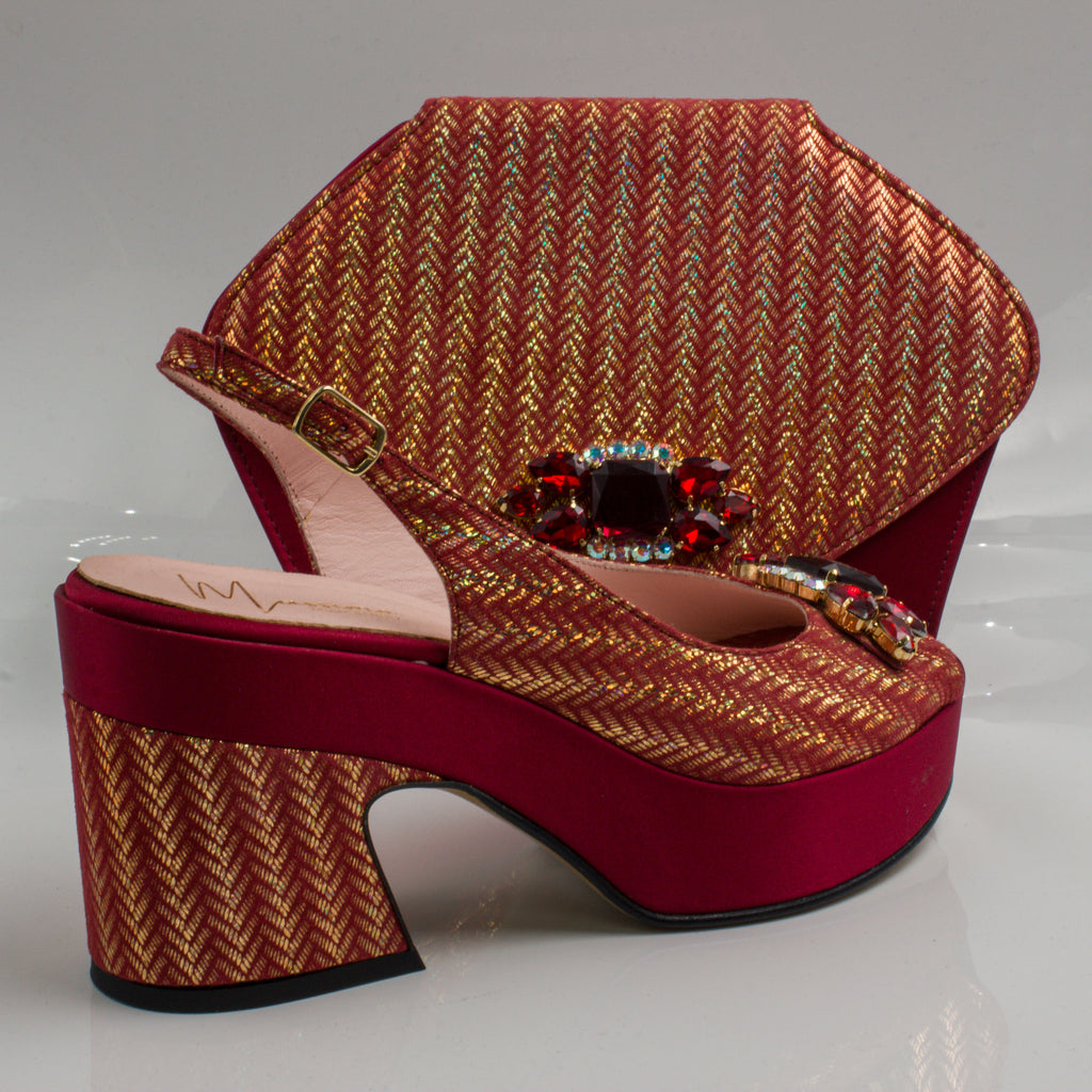 Wine/Gold Chevron Low Wedge Set