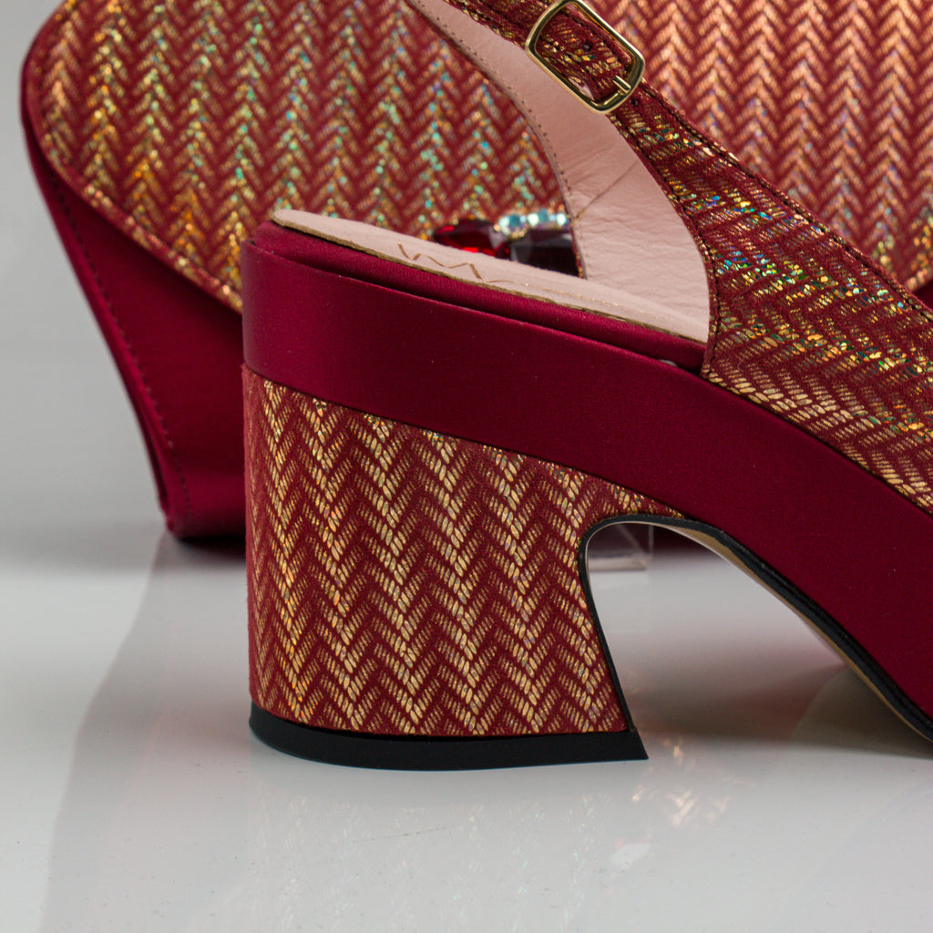 Wine/Gold Chevron Low Wedge Set