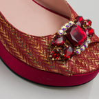 Wine Gold Chevron Low Wedge Set - Italian Shoe and Bag Set - Classic Shoes London