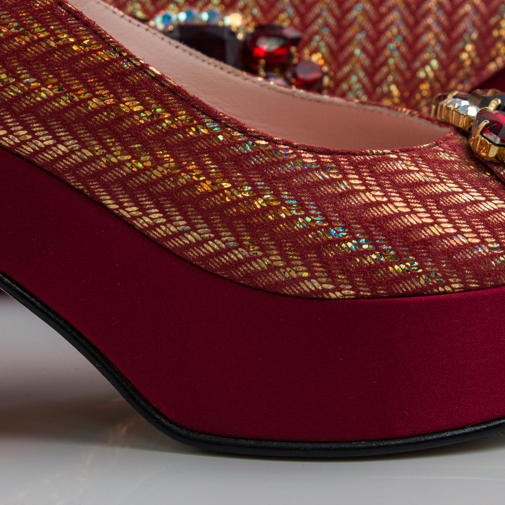 Wine/Gold Chevron Low Wedge Set
