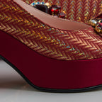 Wine Gold Chevron Low Wedge Set - Italian Shoe and Bag Set - Classic Shoes London
