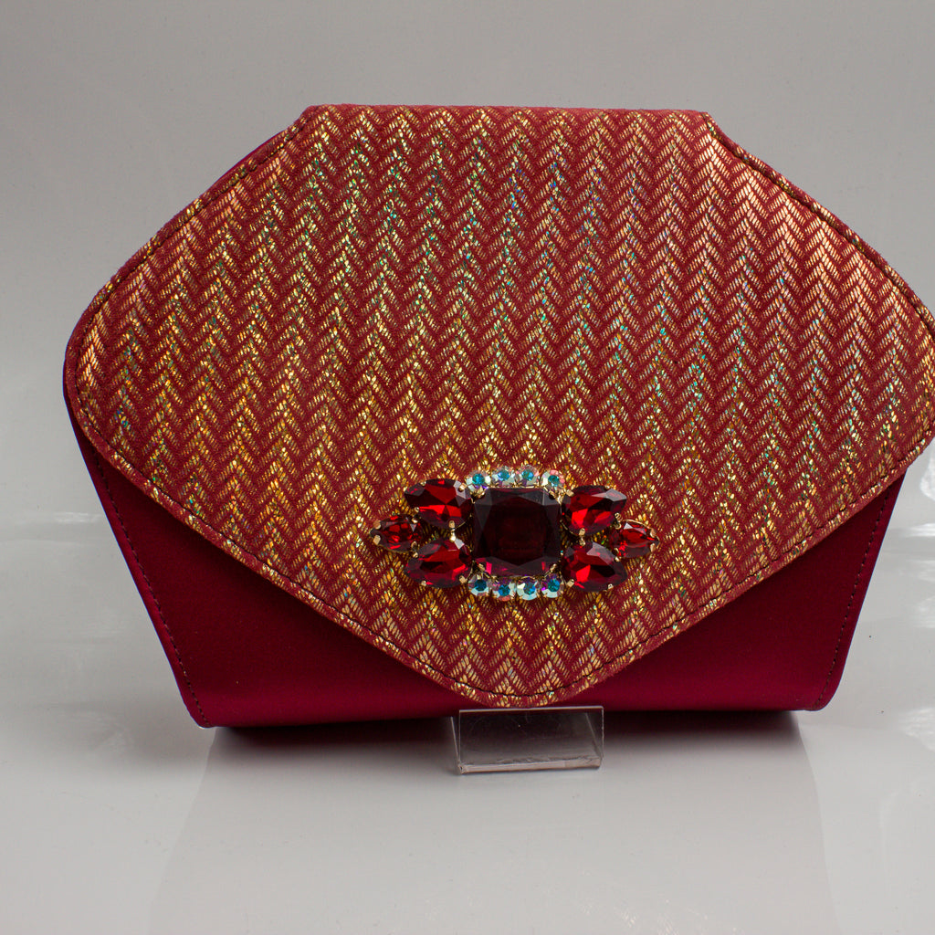 Wine/Gold Chevron Low Wedge Set