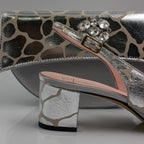 Silver Webbed Set - Italian Shoe and Bag Set - Classic Shoes London