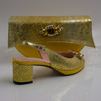 Metallic Yellow Scaled Set - Italian Shoe and Bag Set - Classic Shoes London