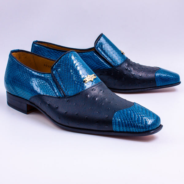 Sapphire Blue Ostrich & Python Captoe Shoes