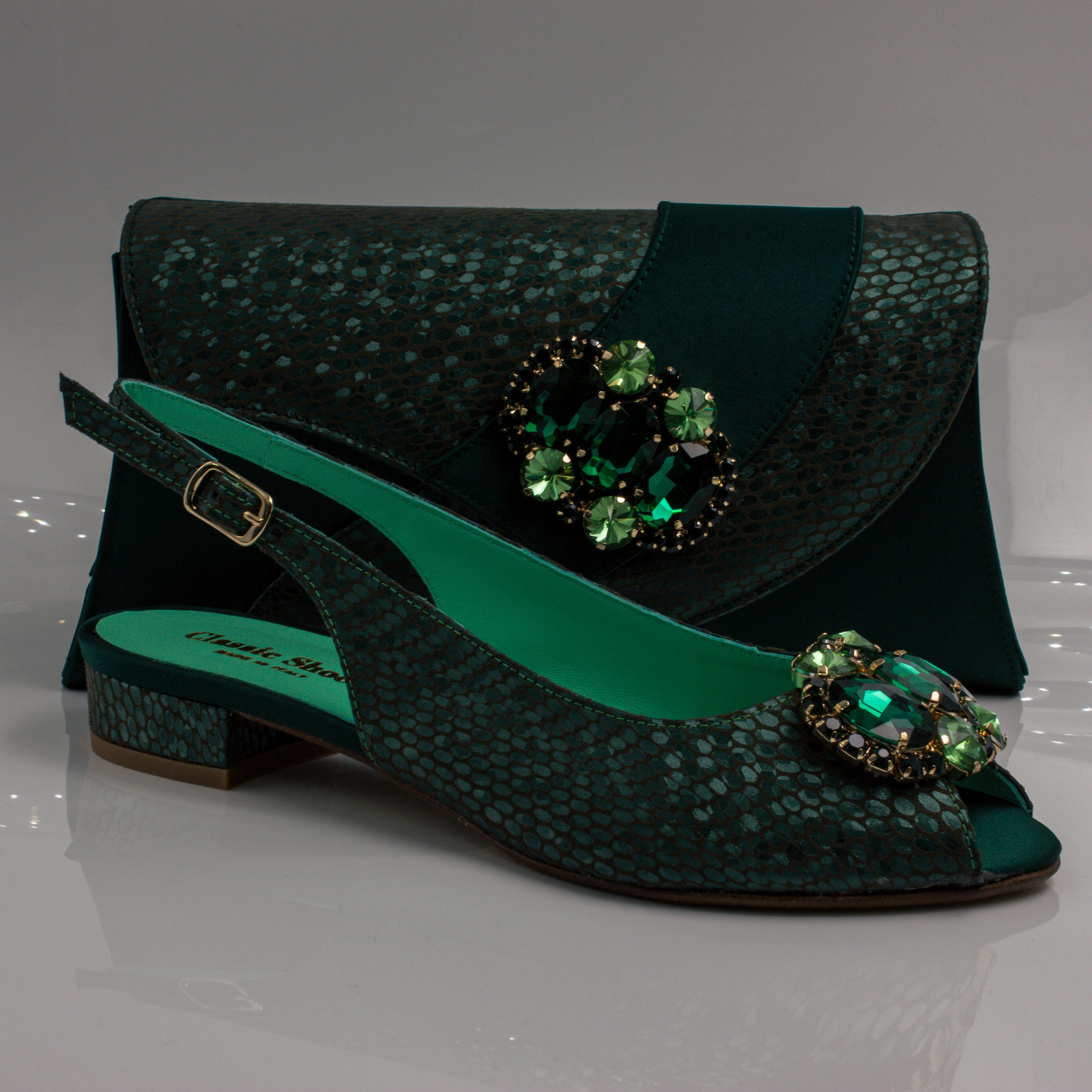 Emerald Green Scaled Mama Set - Italian Shoe and Bag Set - Classic Shoes London