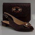 Chocolate Brown Scaled Mama Set - Italian Shoe and Bag Set - Classic Shoes London