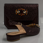 Chocolate Brown Scaled Mama Set - Italian Shoe and Bag Set - Classic Shoes London
