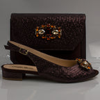 Chocolate Brown Scaled Mama Set - Italian Shoe and Bag Set - Classic Shoes London