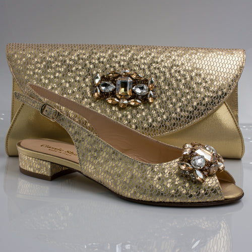 Gold Scaled Mama Set - Italian Shoe and Bag Set - Classic Shoes London