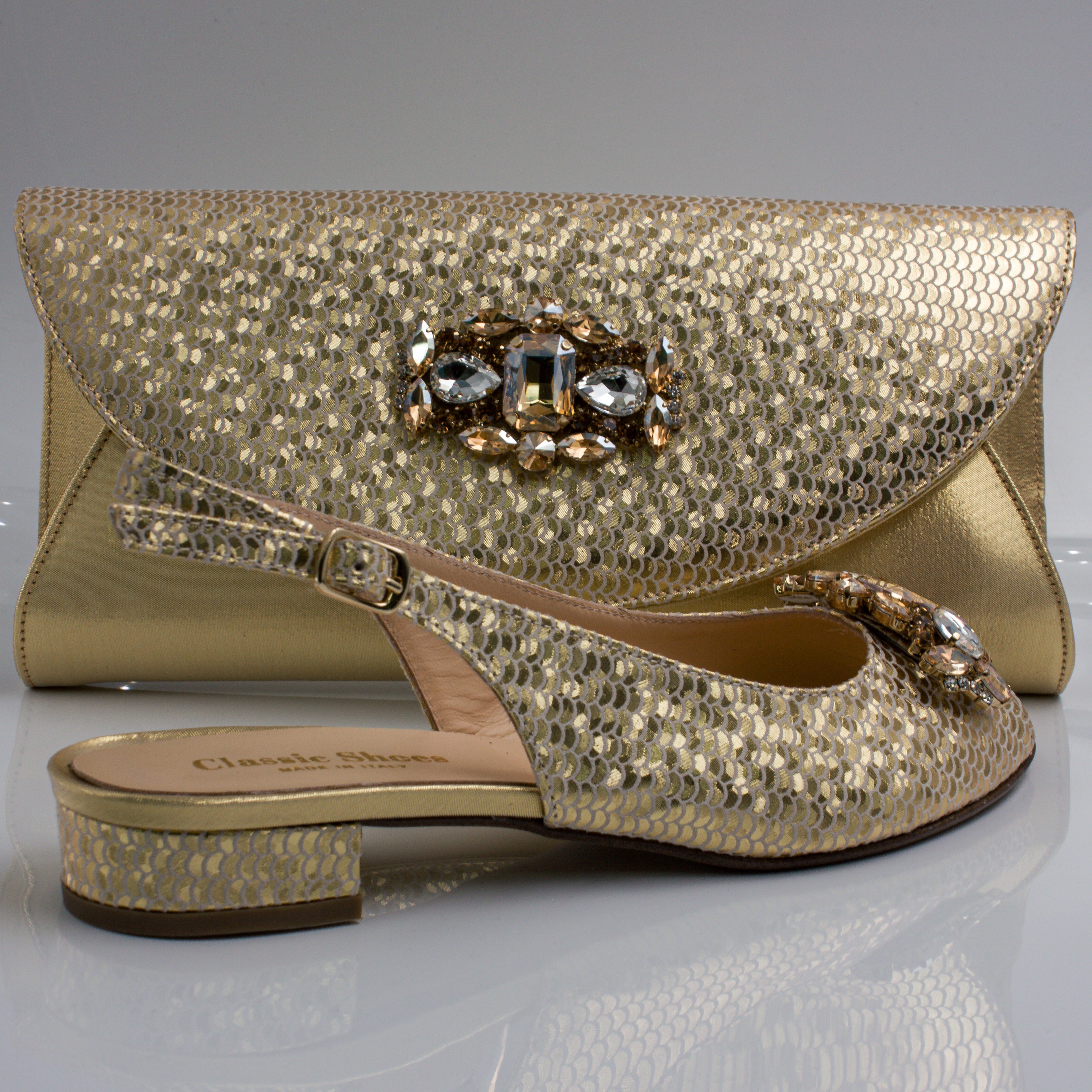 Gold Scaled Mama Set - Italian Shoe and Bag Set - Classic Shoes London