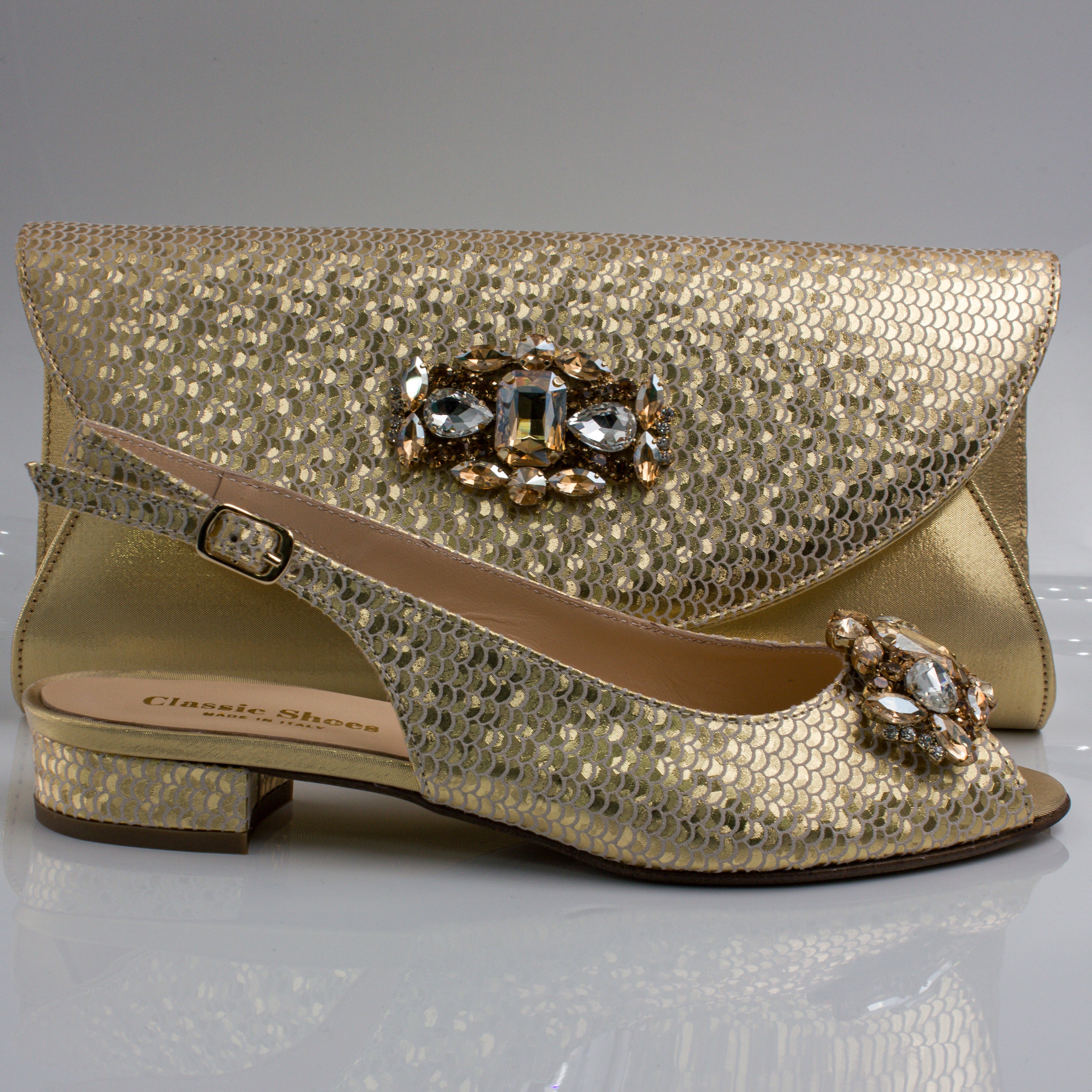 Gold Scaled Mama Set - Italian Shoe and Bag Set - Classic Shoes London