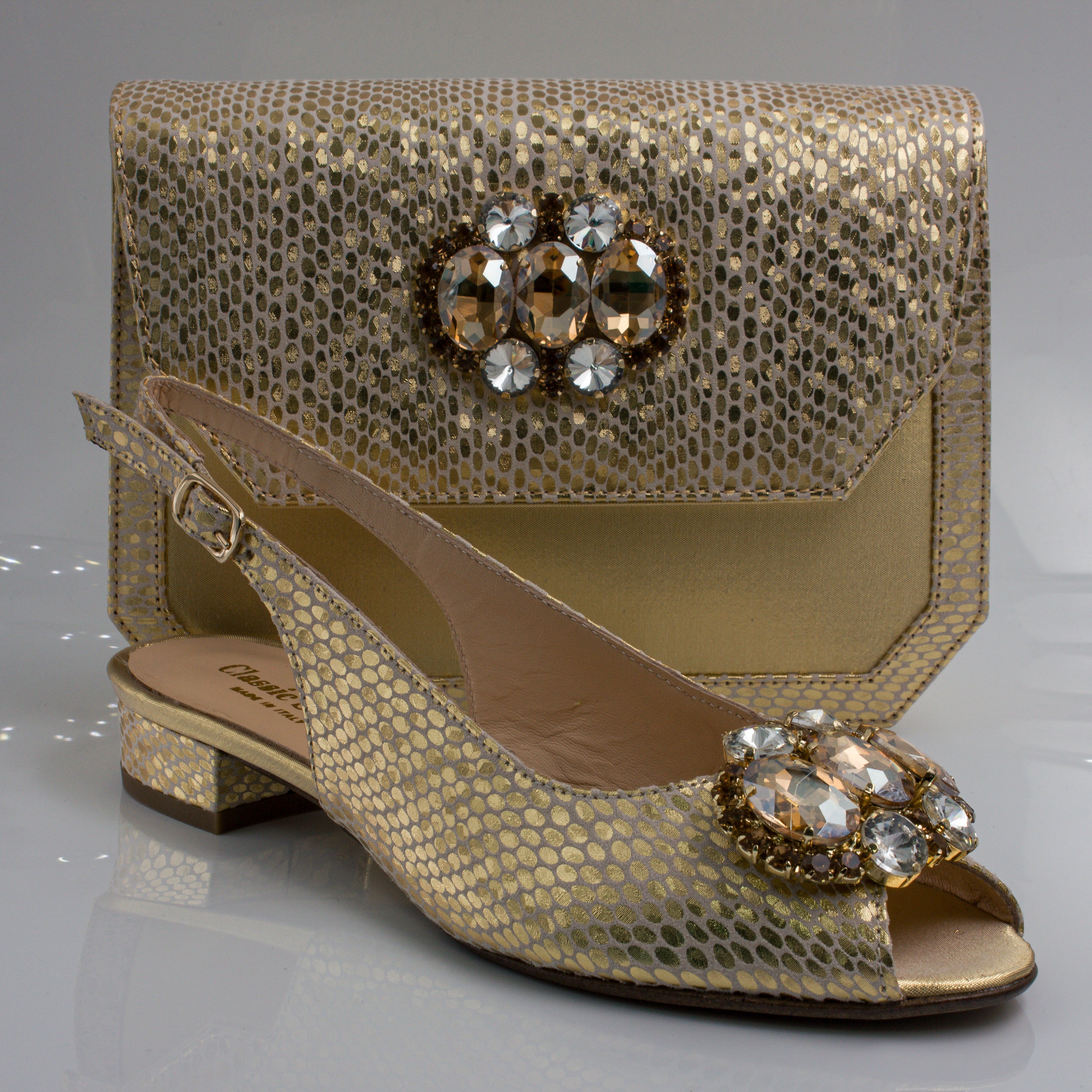 Gold Scaled Oval Mama Set - Italian Shoe and Bag Set - Classic Shoes London