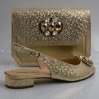 Gold Scaled Oval Mama Set - Italian Shoe and Bag Set - Classic Shoes London