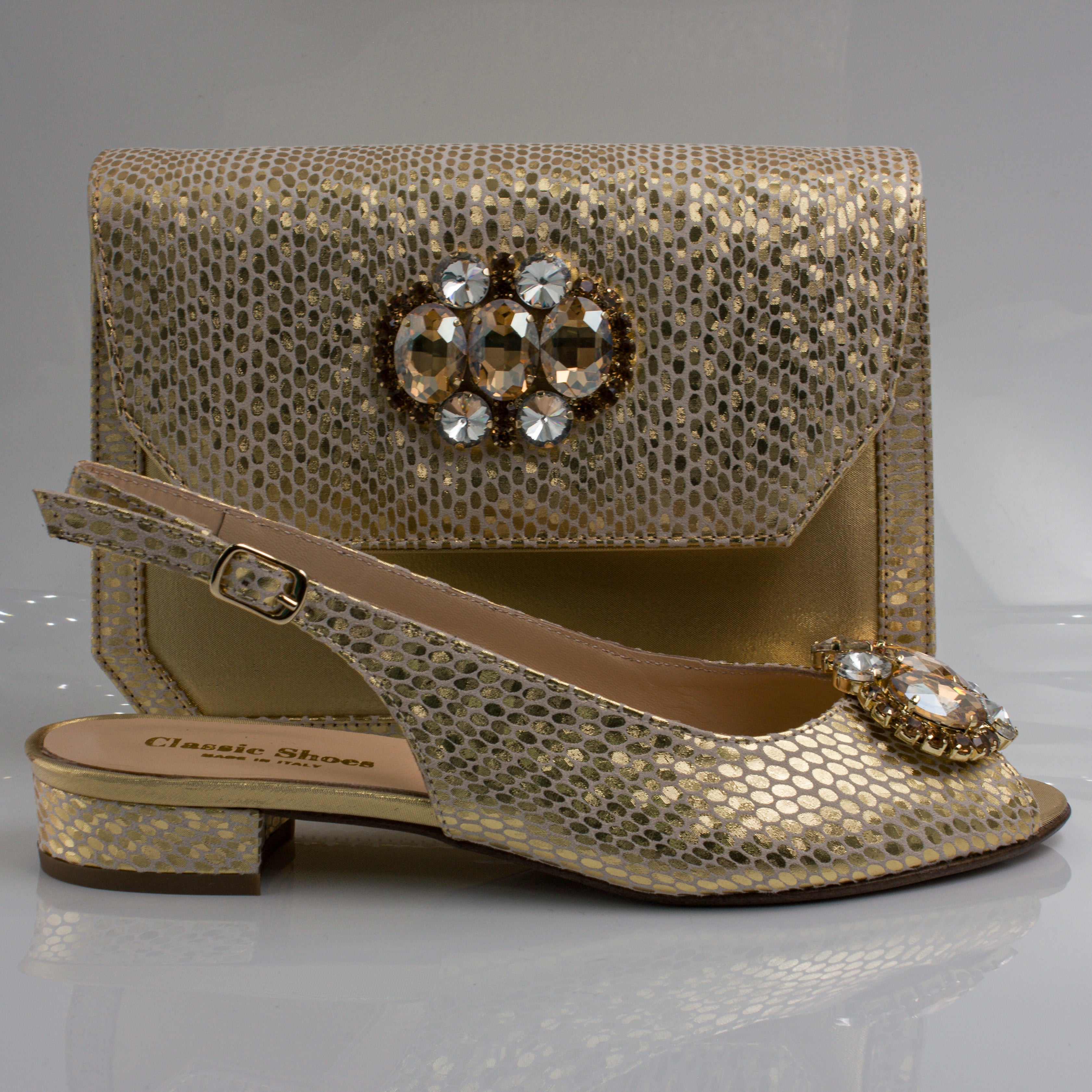 Gold Scaled Oval Mama Set - Italian Shoe and Bag Set - Classic Shoes London