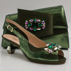 Olive Scaled Crystal Heel Set - Italian Shoe and Bag Set - Classic Shoes London