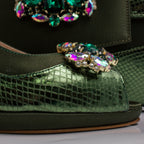 Olive Scaled Crystal Heel Set - Italian Shoe and Bag Set - Classic Shoes London
