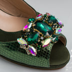 Olive Scaled Crystal Heel Set - Italian Shoe and Bag Set - Classic Shoes London