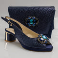 Navy Blue Scaled Block Heel Set - Italian Shoe and Bag Set - Classic Shoes London