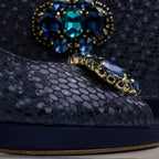 Navy Blue Scaled Block Heel Set - Italian Shoe and Bag Set - Classic Shoes London