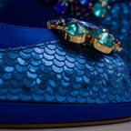 Royal Blue Scaled Crystal Heel Set - Italian Shoe and Bag Set - Classic Shoes London