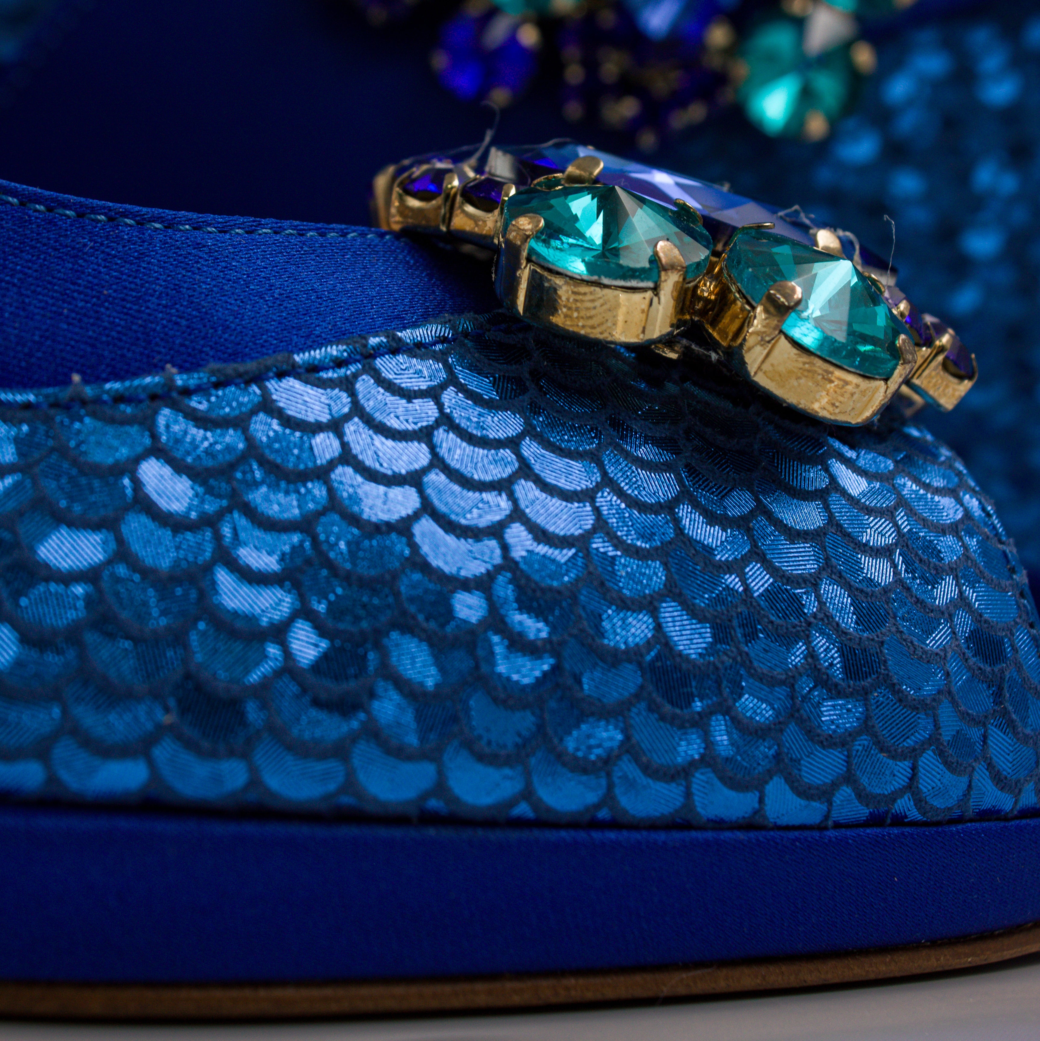 Royal Blue Scaled Crystal Heel Set - Italian Shoe and Bag Set - Classic Shoes London