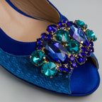 Royal Blue Scaled Crystal Heel Set - Italian Shoe and Bag Set - Classic Shoes London