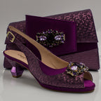 Plum Scaled Crystal Heel Set - Italian Shoe and Bag Set - Classic Shoes London